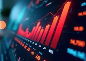 Схематичное изображение, где на фоне кода и диаграмм AI видны скрытые монеты и растущие графики расходов, символизирующие неочевидные затраты в Low-code разработке.